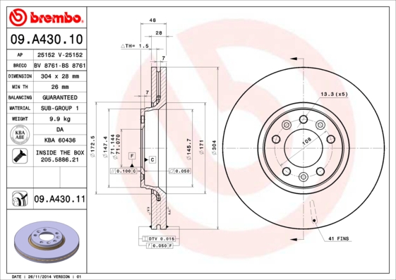 BREMBO Első féktárcsa 09.A430.11_BREMBO