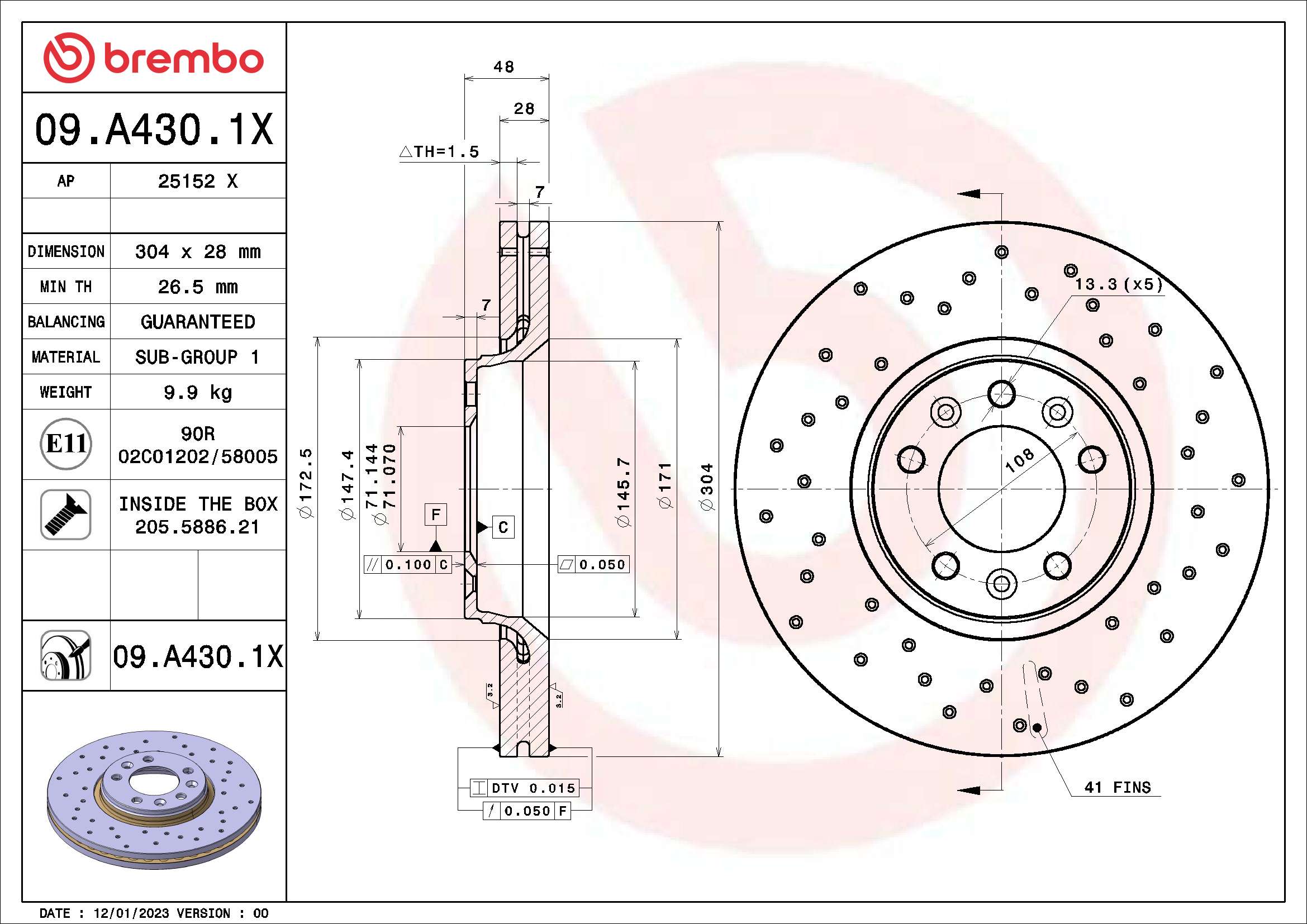 BREMBO Féktárcsa, mind 09.A430.1X_BREMBO