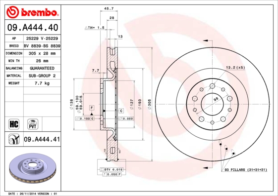 BREMBO Első féktárcsa 09.A444.41_BREMBO