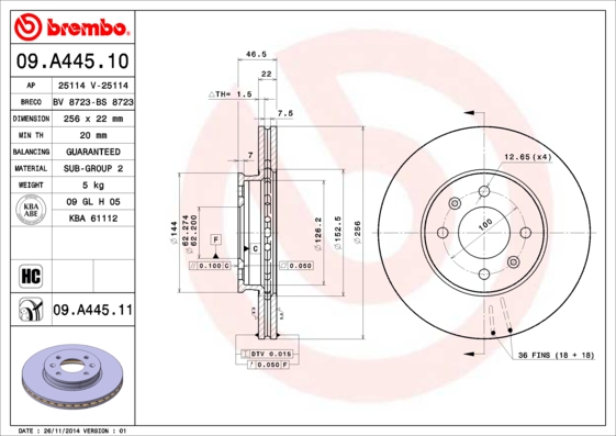 BREMBO Első féktárcsa 09.A445.11_BREMBO