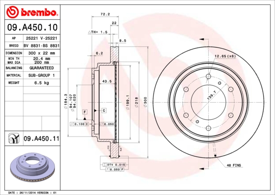 BREMBO Hátsó féktárcsa 09.A450.11_BREMBO