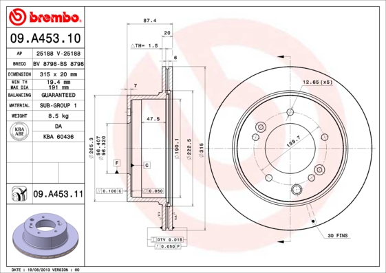 BREMBO Hátsó féktárcsa 09.A453.11_BREMBO