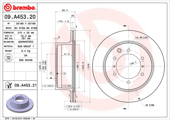 BREMBO Hátsó féktárcsa 09.A453.20_BREMBO