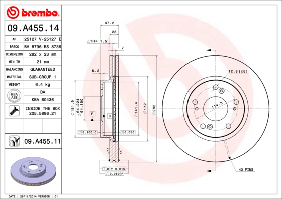 BREMBO Első féktárcsa 09.A455.14_BREMBO