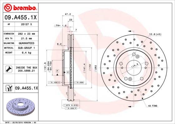 BREMBO Első féktárcsa 09.A455.1X_BREMBO