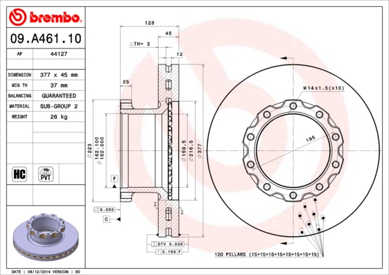 BREMBO Féktárcsa, mind 09.A461.10_BREMBO