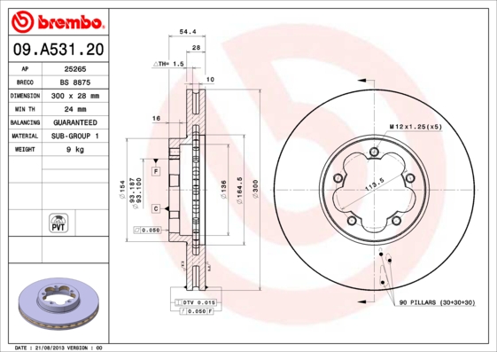 BREMBO Első féktárcsa 09.A531.20_BREMBO