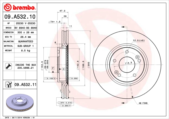 BREMBO Első féktárcsa 09.A532.11_BREMBO