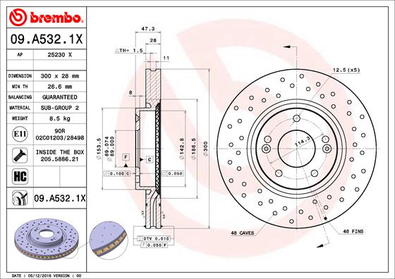 BREMBO Féktárcsa, mind 09.A532.1X_BREMBO