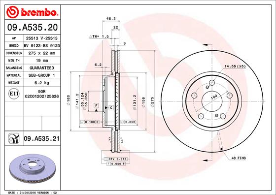 BREMBO Féktárcsa, mind 09.A535.21_BREMBO