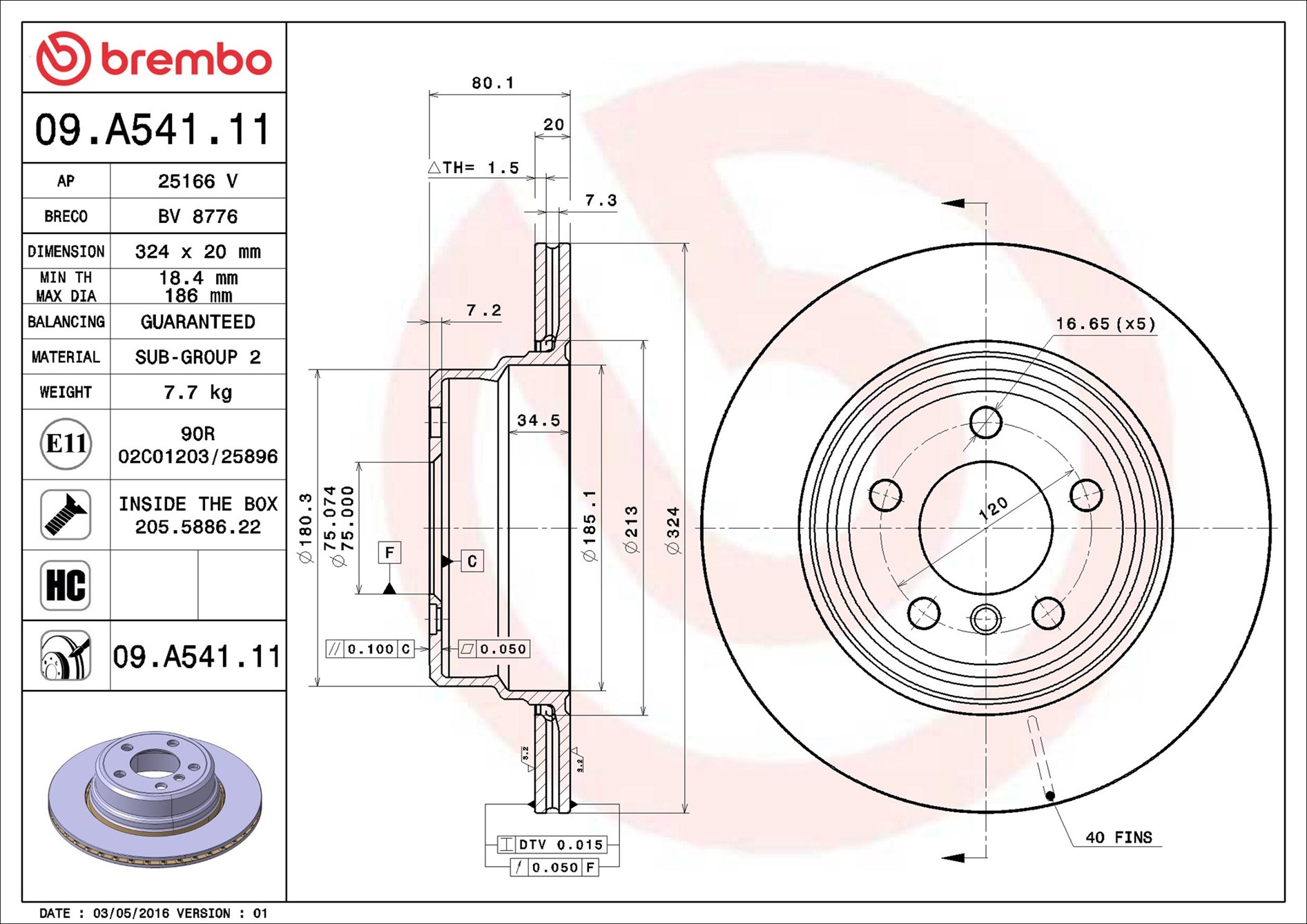 BREMBO Hátsó féktárcsa 09.A541.11_BREMBO