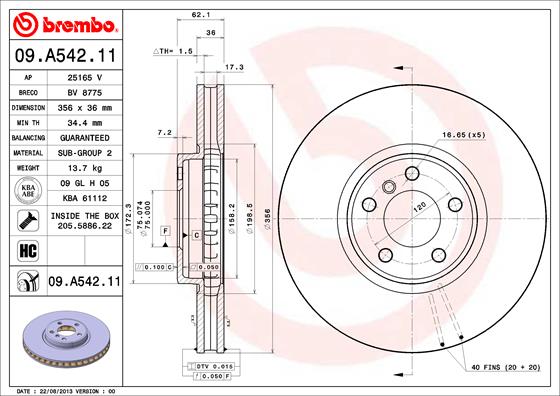 BREMBO Első féktárcsa 09.A542.11_BREMBO