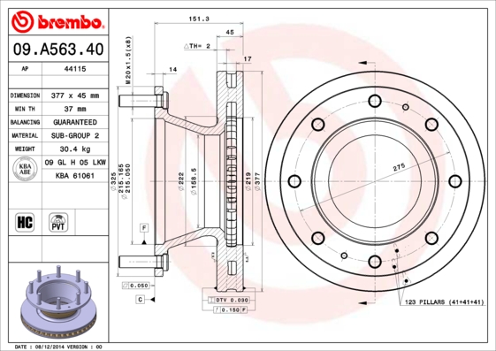 BREMBO Első féktárcsa 09.A563.40_BREMBO