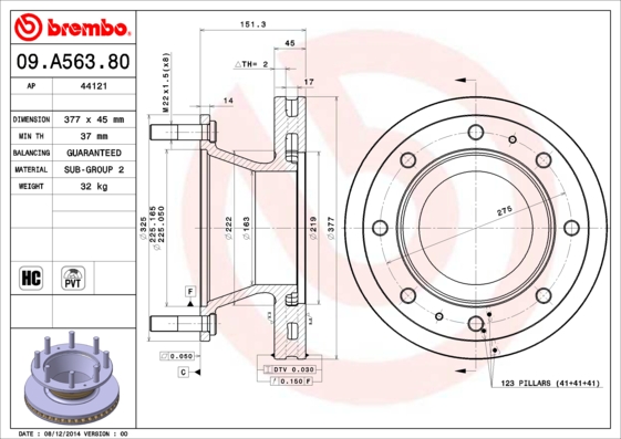 BREMBO Hátsó féktárcsa 09.A563.80_BREMBO