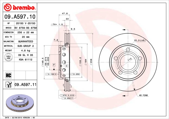 BREMBO Hátsó féktárcsa 09.A597.11_BREMBO