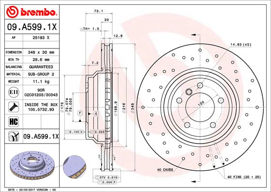 BREMBO Féktárcsa, mind 09.A599.1X_BREMBO