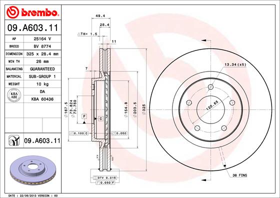 BREMBO Első féktárcsa 09.A603.11_BREMBO