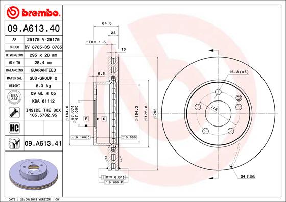 BREMBO Első féktárcsa 09.A613.41_BREMBO