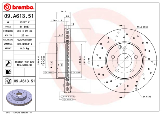 BREMBO Első féktárcsa 09.A613.51_BREMBO