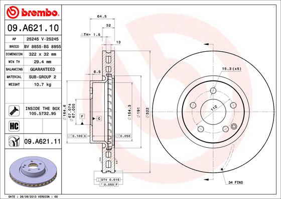 BREMBO Első féktárcsa 09.A621.11_BREMBO