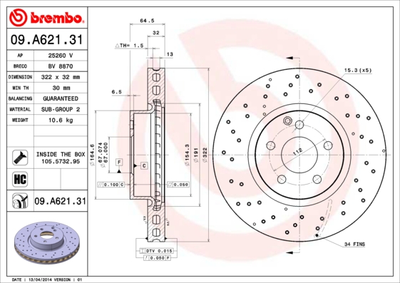 BREMBO Első féktárcsa 09.A621.31_BREMBO