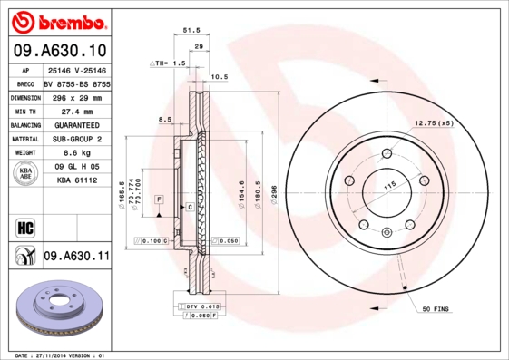 BREMBO Első féktárcsa 09.A630.10_BREMBO