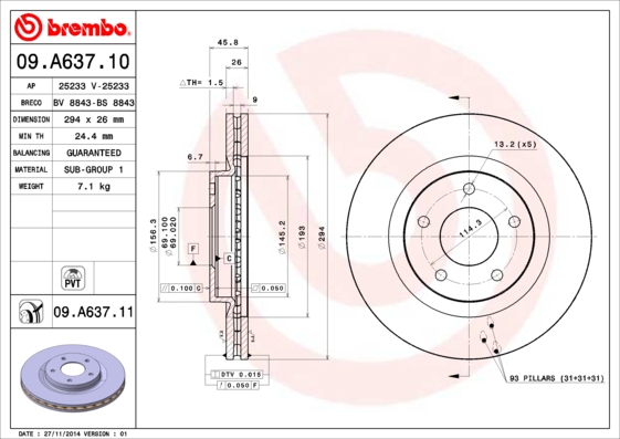 BREMBO Első féktárcsa 09.A637.11_BREMBO