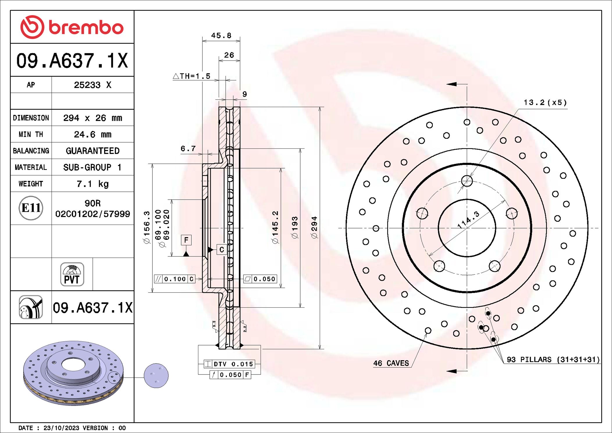 BREMBO Féktárcsa, mind 09.A637.1X_BREMBO