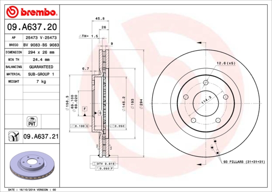 BREMBO Első féktárcsa 09.A637.21_BREMBO