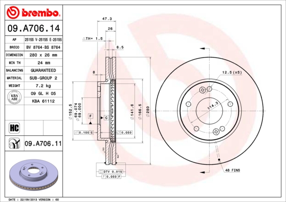 BREMBO Első féktárcsa 09.A706.11_BREMBO