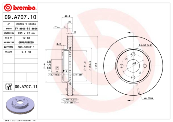 BREMBO Első féktárcsa 09.A707.11_BREMBO