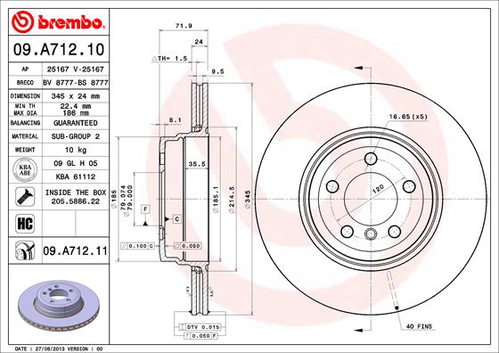 BREMBO Hátsó féktárcsa 09.A712.11_BREMBO