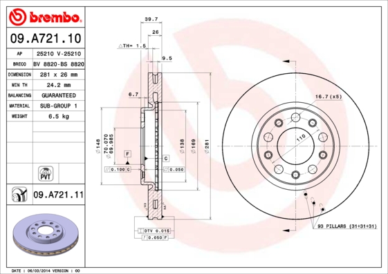 BREMBO Első féktárcsa 09.A721.11_BREMBO