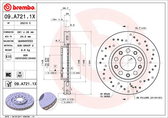 BREMBO Első féktárcsa 09.A721.1X_BREMBO