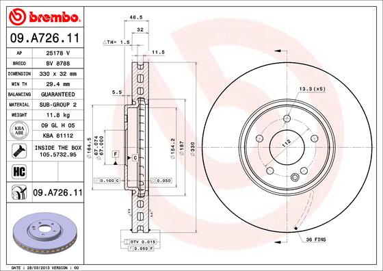 BREMBO Első féktárcsa 09.A726.11_BREMBO