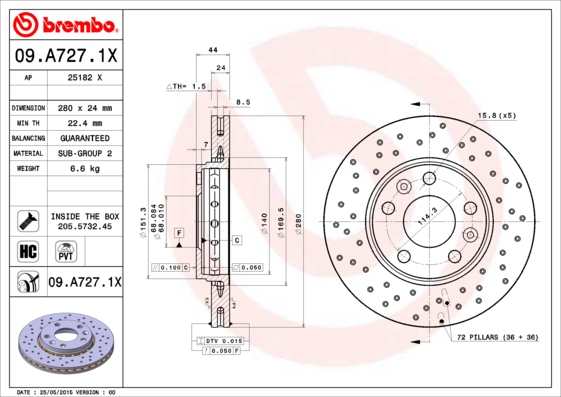 BREMBO Első féktárcsa 09.A727.1X_BREMBO