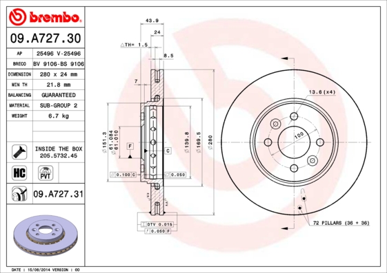 BREMBO 09.A727.31_BREMBO Első féktárcsa