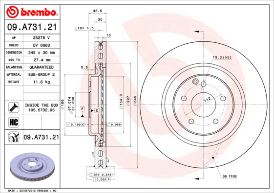 BREMBO Első féktárcsa 09.A731.21_BREMBO