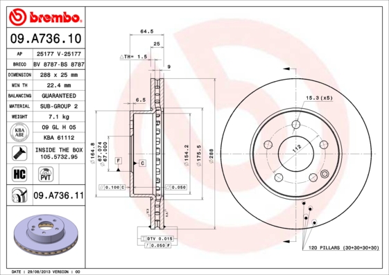 BREMBO Első féktárcsa 09.A736.11_BREMBO