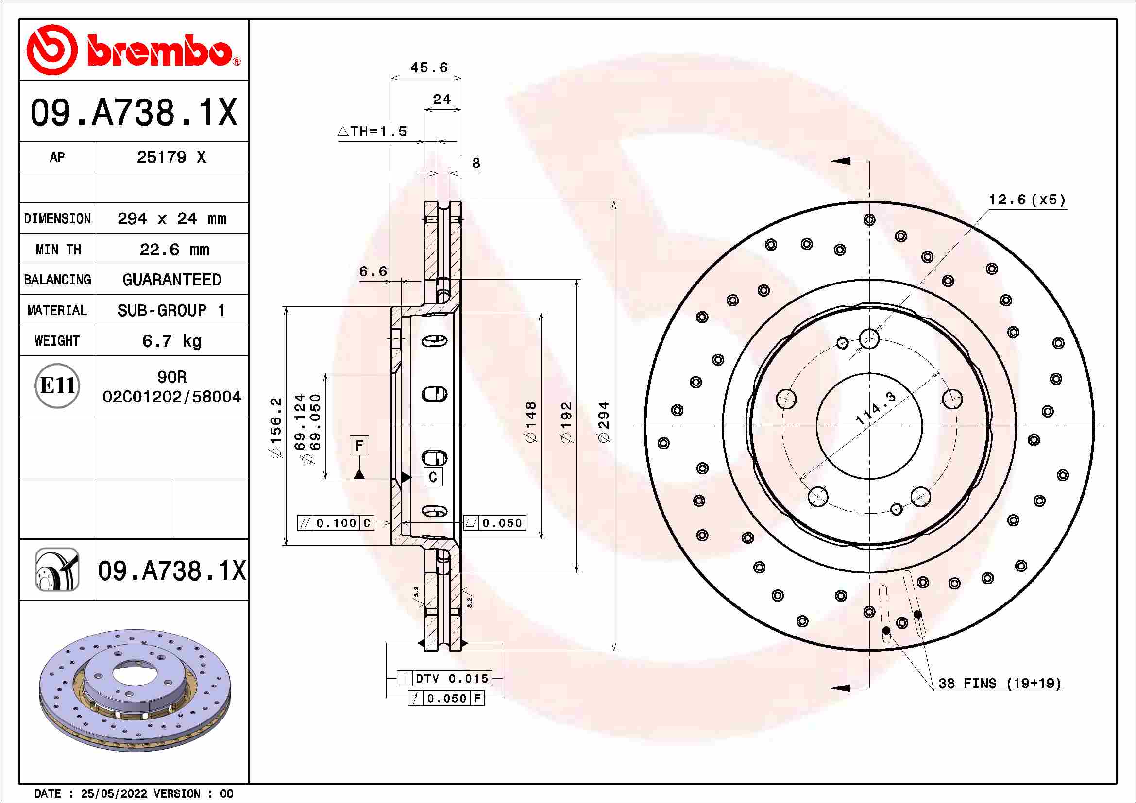 BREMBO Féktárcsa, mind 09.A738.1X_BREMBO