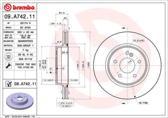 BREMBO Hátsó féktárcsa 09.A742.11_BREMBO