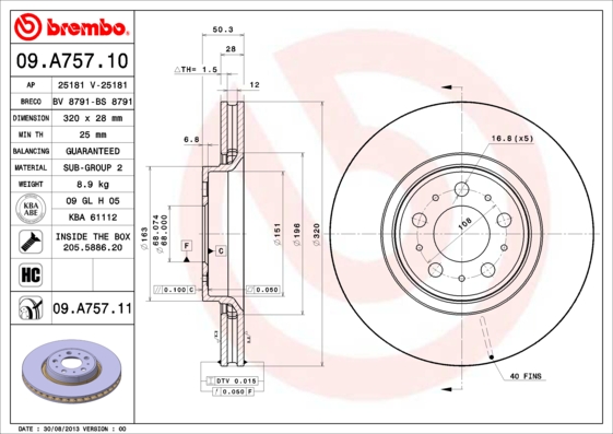 BREMBO Első féktárcsa 09.A757.10_BREMBO