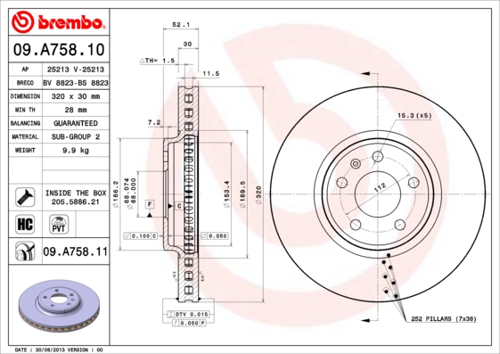 BREMBO Első féktárcsa 09.A758.11_BREMBO