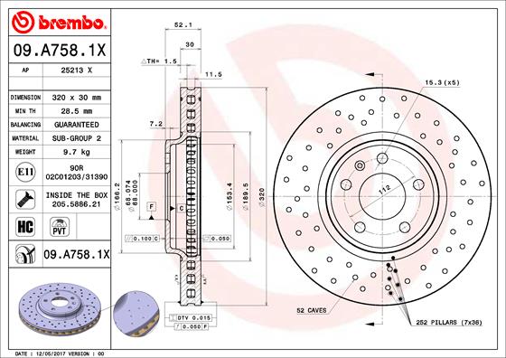 BREMBO Féktárcsa, mind 09.A758.1X_BREMBO