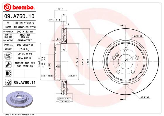 BREMBO Hátsó féktárcsa 09.A760.11_BREMBO