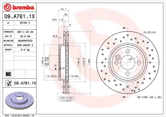 BREMBO Első féktárcsa 09.A761.1X_BREMBO