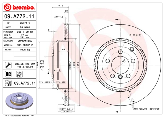 BREMBO Hátsó féktárcsa 09.A772.11_BREMBO