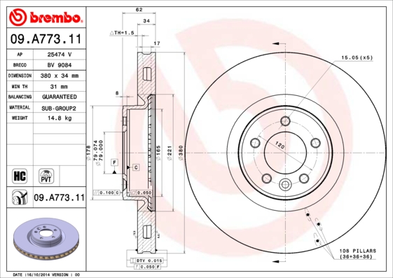 BREMBO Első féktárcsa 09.A773.11_BREMBO