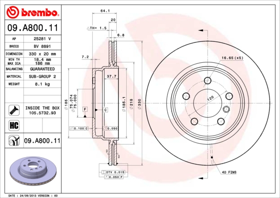 BREMBO Hátsó féktárcsa 09.A800.11_BREMBO