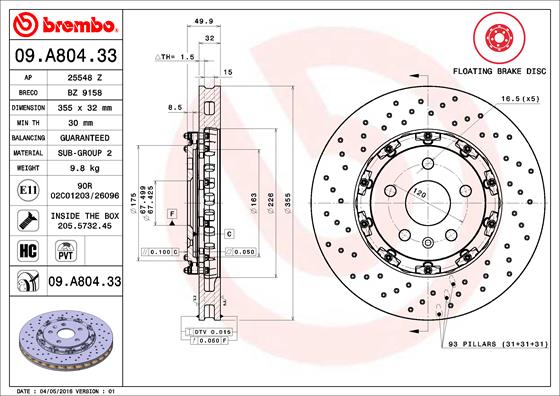 BREMBO Féktárcsa, mind 09.A804.33_BREMBO